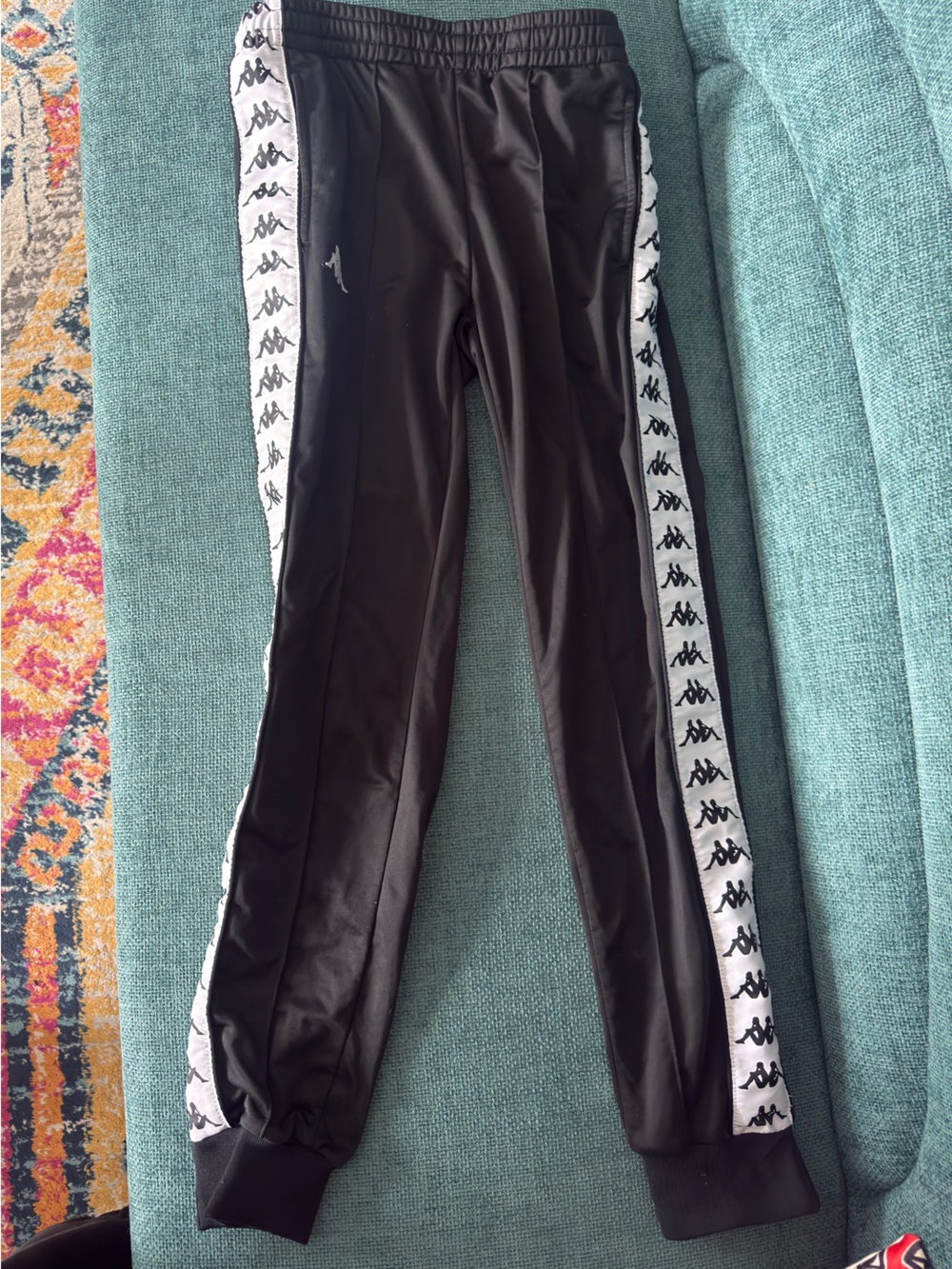 Kappa Black Track Pants with White Logo Tape